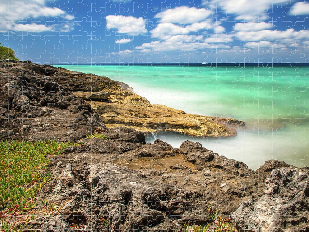 Cozumel Jigsaw Puzzle featuring the photograph Come Sail Away - Cozumel Mexico Beach with distant sailboat by Peter Herman