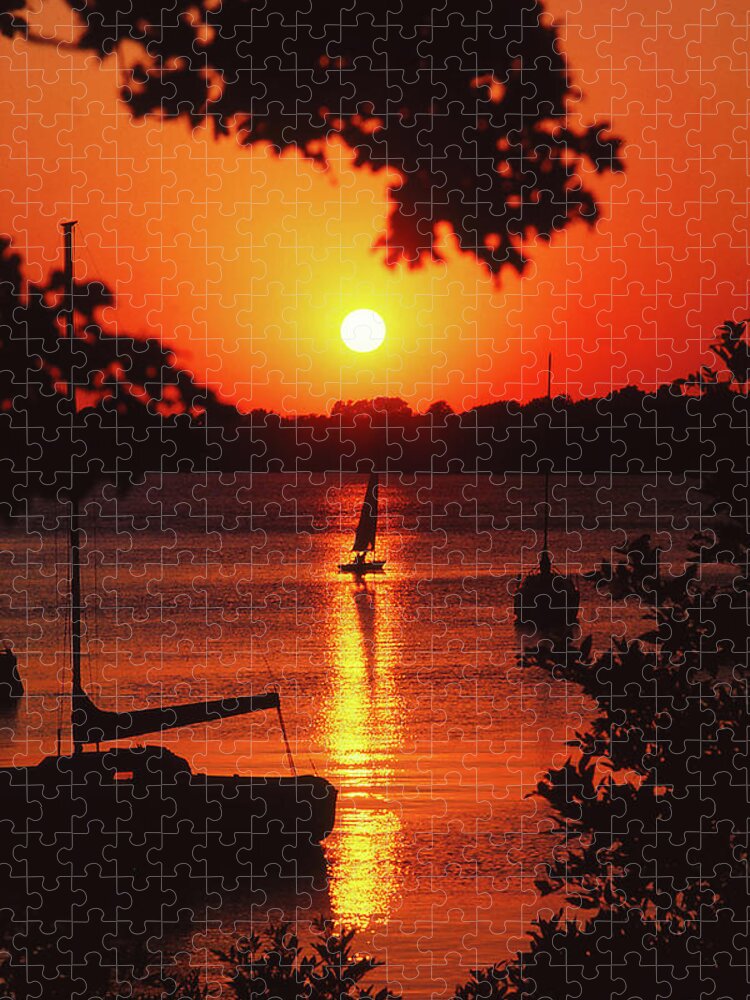 Fine Art Jigsaw Puzzle featuring the photograph Sailing At Sunset by Robert Harris