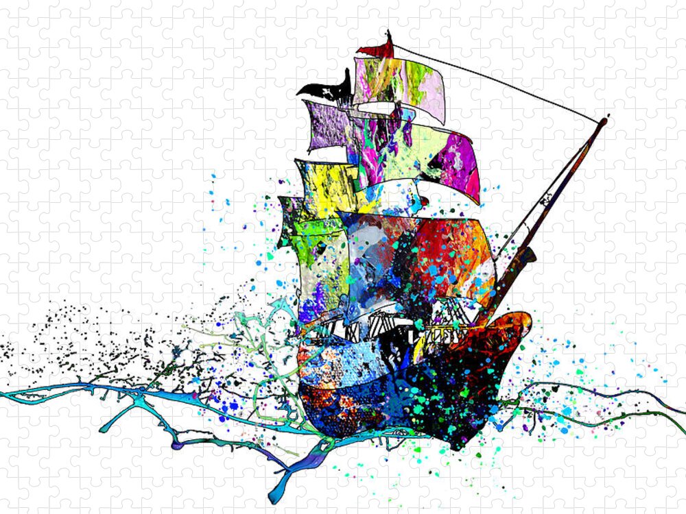 Sports Jigsaw Puzzle featuring the mixed media Sailing Passion 01 by Miki De Goodaboom