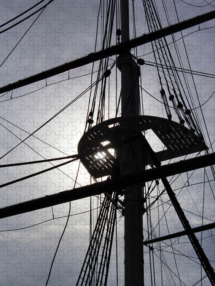 Backlit Jigsaw Puzzle featuring the photograph Sailing ship rigging backlit by sun by Charles Floyd