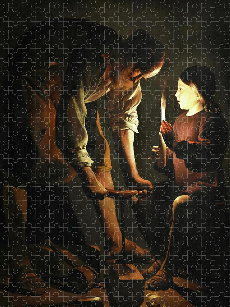 Georges De La Tour Jigsaw Puzzle featuring the painting Saint Joseph the Carpenter, 1642 by Georges de La Tour