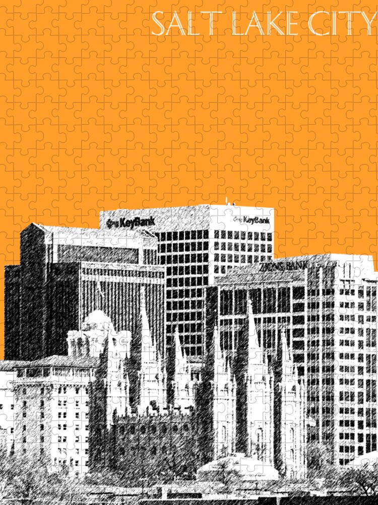 Architecture Jigsaw Puzzle featuring the digital art Salt Lake City Skyline - Orange by DB Artist
