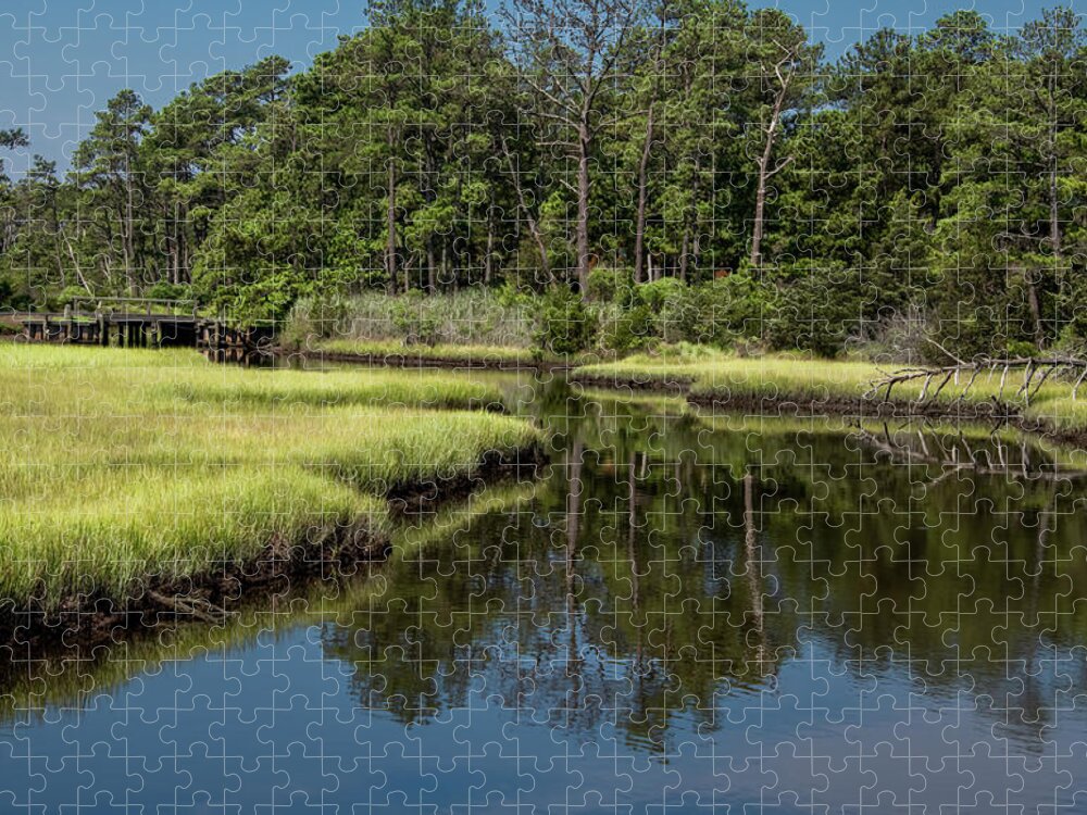 Virginia Jigsaw Puzzle featuring the photograph Saltwater Marsh Reflections on a Summer Morning by Marcy Wielfaert