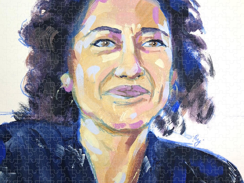 Samira Jigsaw Puzzle featuring the painting Samira Ahmed Portrait Painting #PAOTW by Mike Jory