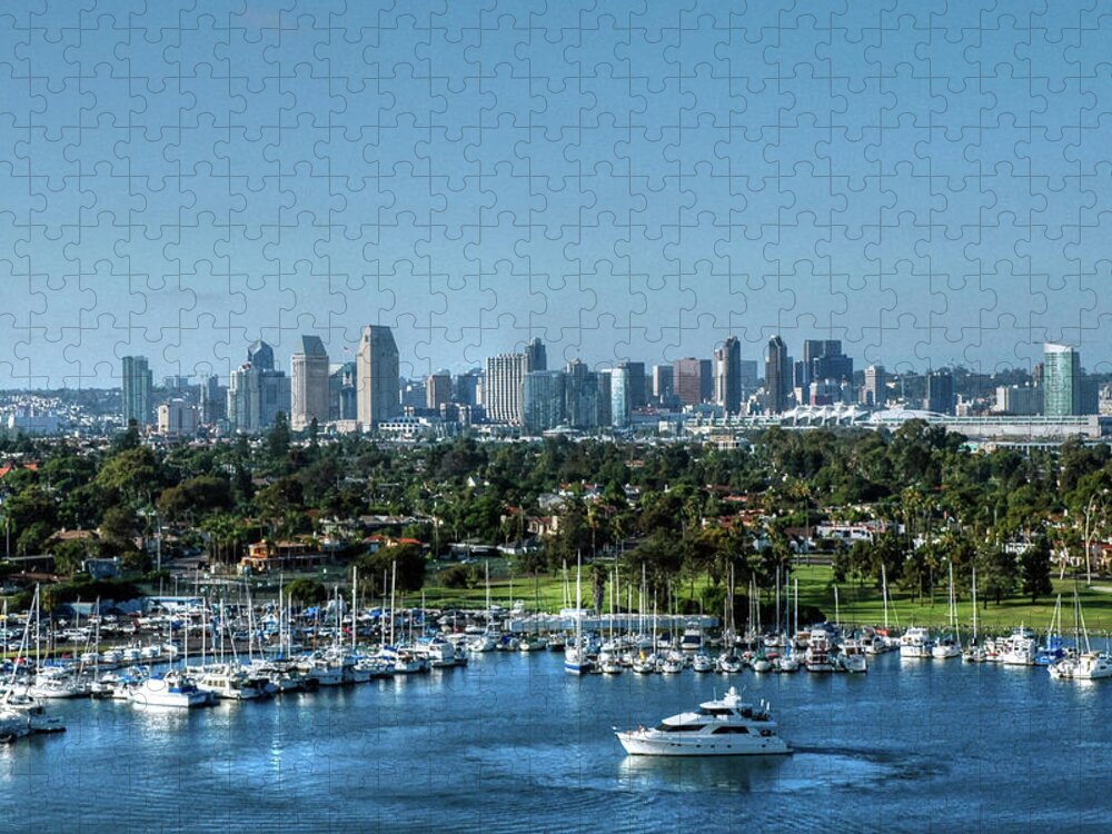 Blue Sky Jigsaw Puzzle featuring the photograph San Diego Harbor with Cityscape - California by Bruce Friedman