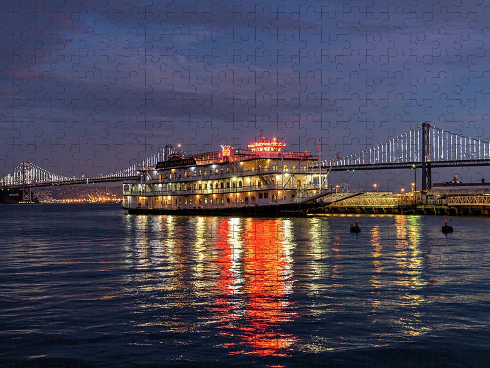 Boat Jigsaw Puzzle featuring the photograph San Francisco Belle at Nightfall by Bonnie Follett