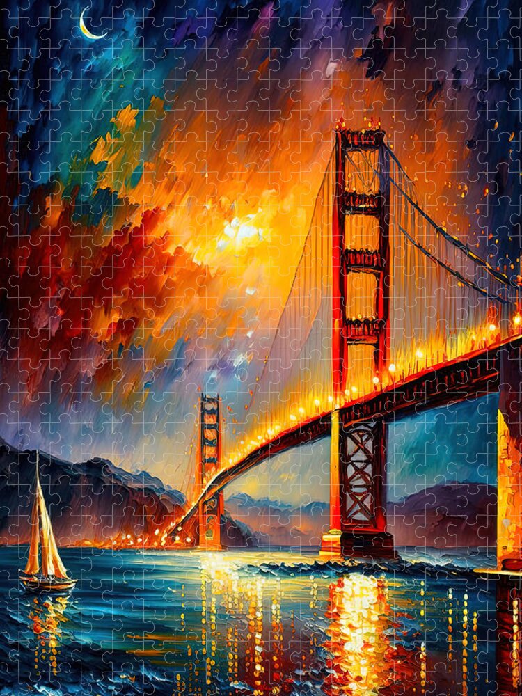 Golden Jigsaw Puzzle featuring the painting San Francisco, Golden Gate Bridge, 02 by AM FineArtPrints