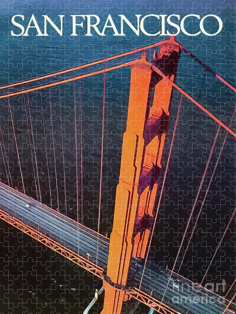 Bridge Jigsaw Puzzle featuring the drawing San Francisco Golden Gate Bridge Travel Poster by M G Whittingham