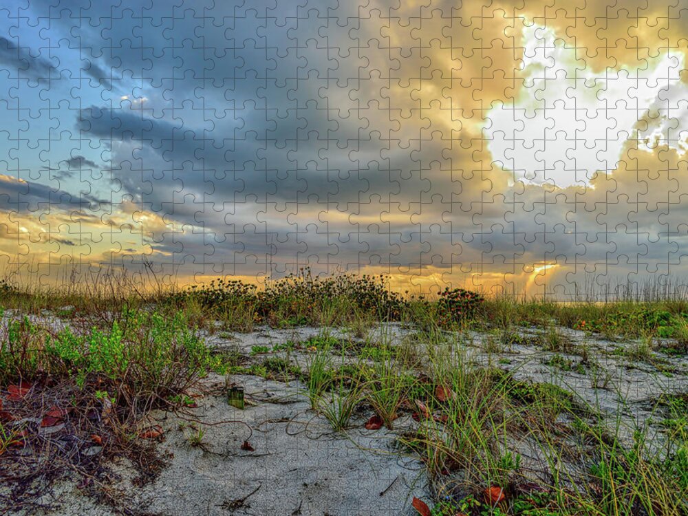 Florida Jigsaw Puzzle featuring the photograph Sand Dunes Cloudy Sky by Alison Belsan Horton