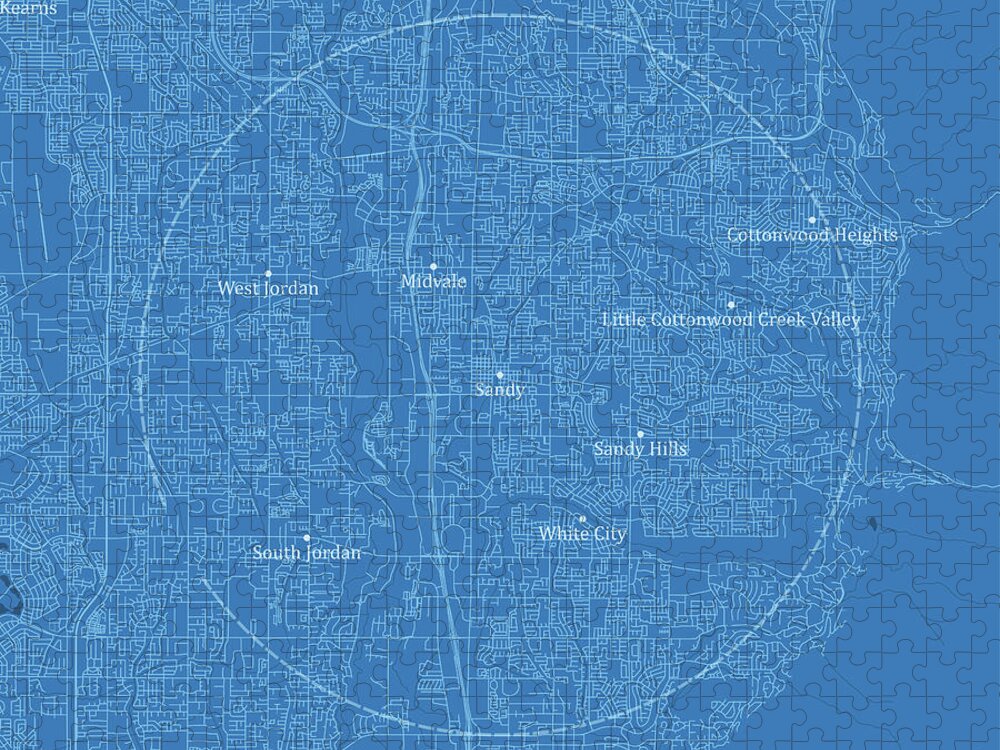 Utah Jigsaw Puzzle featuring the digital art Sandy UT City Vector Road Map Blue Text by Frank Ramspott