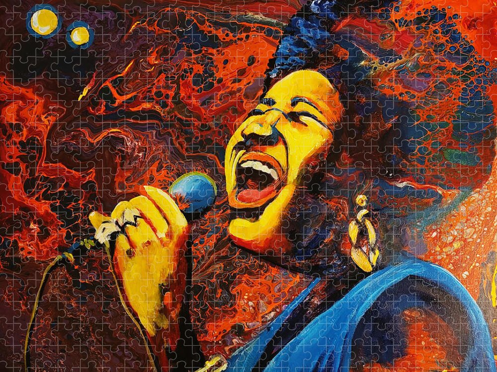 Aretha Franklin Jigsaw Puzzle featuring the painting Sang, Aretha by Femme Blaicasso