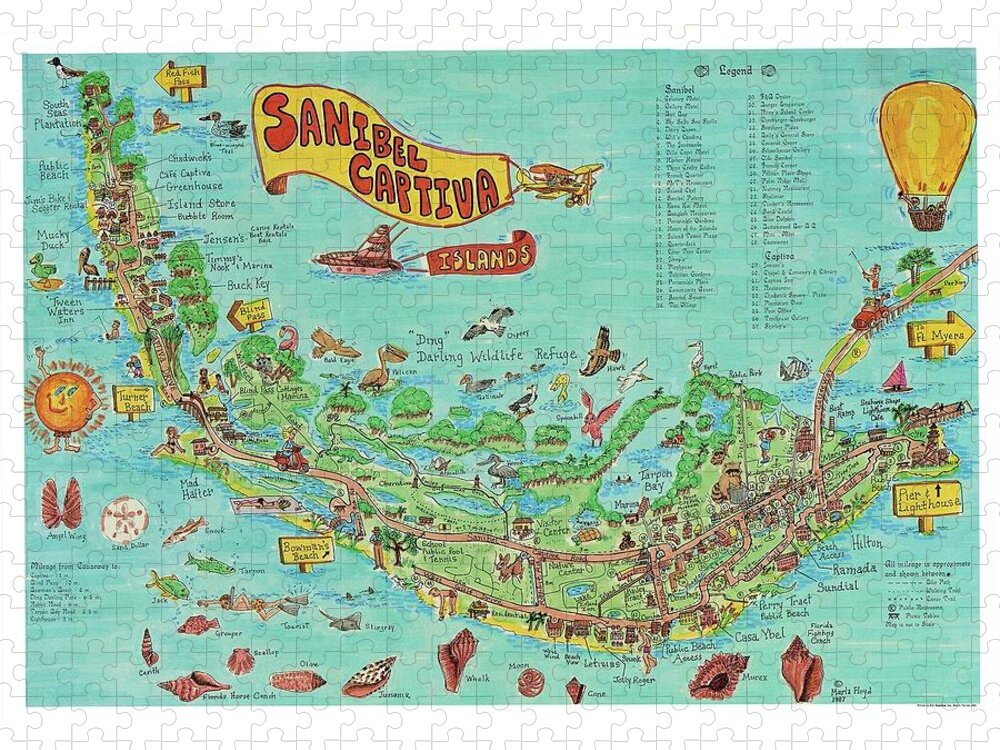 Sanibel Jigsaw Puzzle featuring the drawing Sanibel Captiva Islands Vintage Map by Marla Floyd