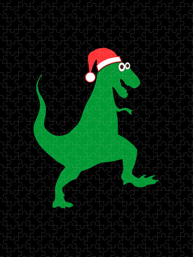 Funny Jigsaw Puzzle featuring the digital art Santasaurus Santa T-Rex Dinosaur Christmas by Flippin Sweet Gear