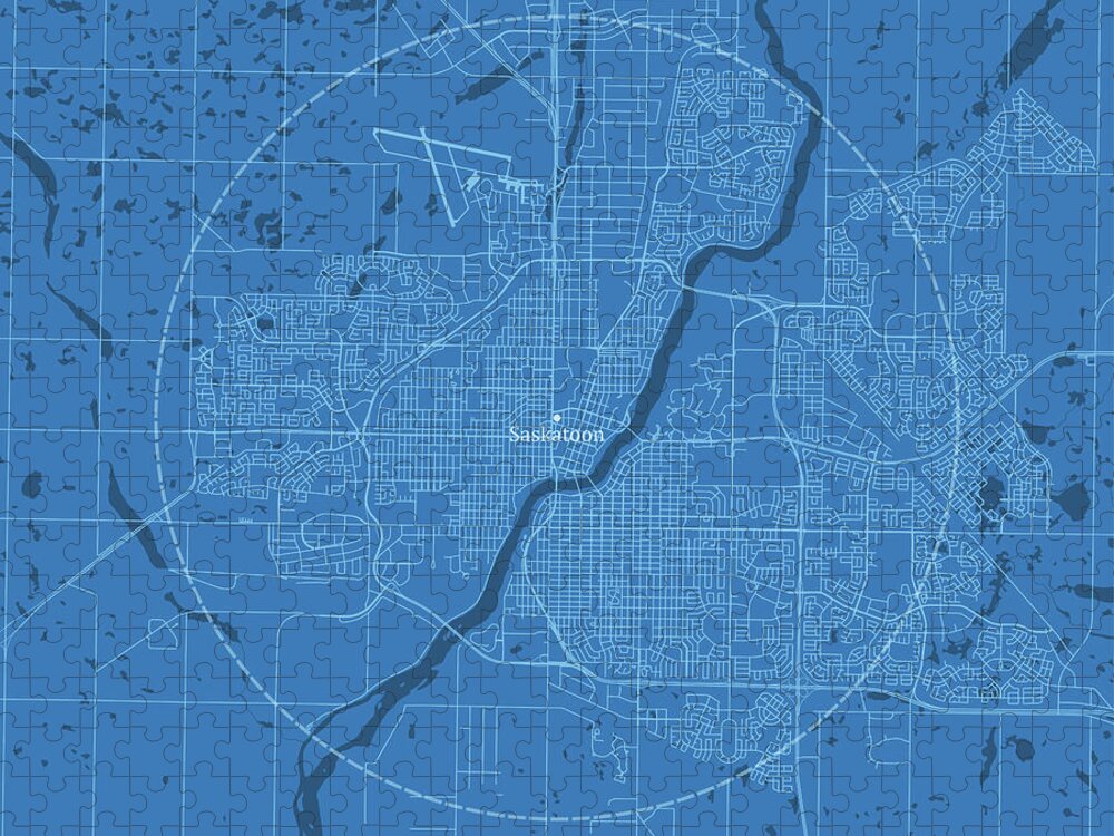 District Jigsaw Puzzle featuring the digital art Saskatoon SK City Vector Road Map Blue Text by Frank Ramspott