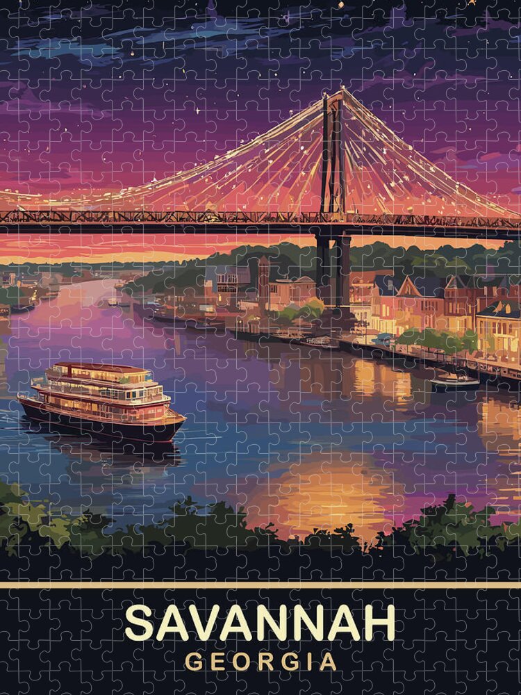 Savannah Jigsaw Puzzle featuring the digital art Savannah, Georgia by Long Shot