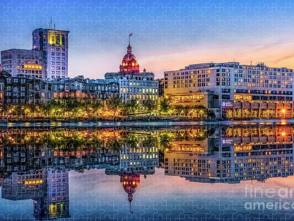 Savannah Jigsaw Puzzle featuring the photograph Savannah Skyline at Sunset I by Shelia Hunt