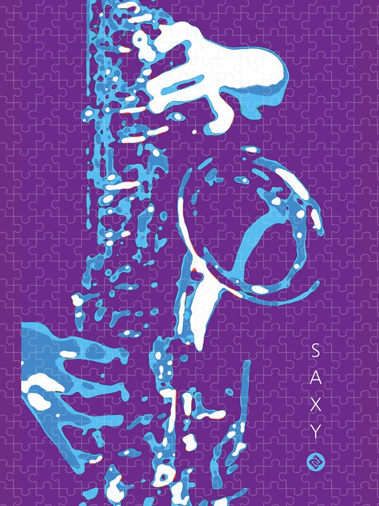 Saxophone Image Posters Jigsaw Puzzle featuring the digital art Saxy Purple Poster by David Davies