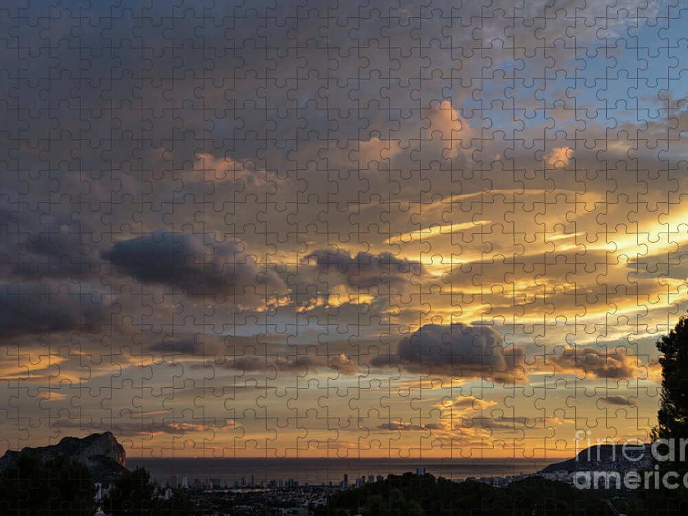 Clouds Jigsaw Puzzle featuring the photograph Scenic sunset sky in Calpe by Adriana Mueller