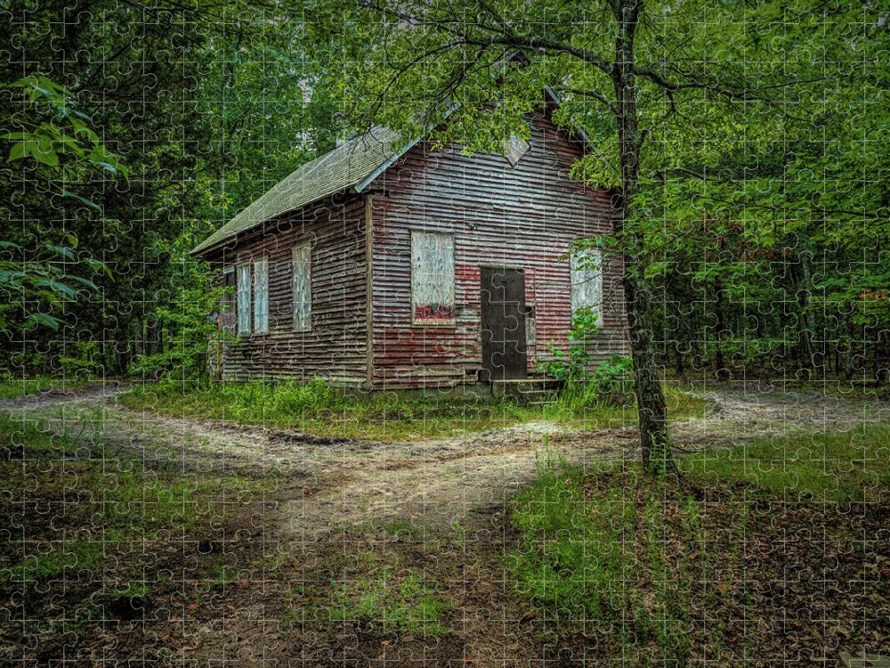 Atsion Jigsaw Puzzle featuring the photograph Schoolhouse In The Woods by Kristia Adams