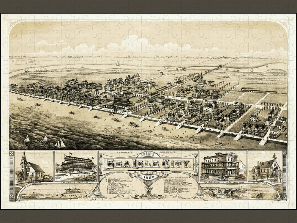 Sea Isle City Jigsaw Puzzle featuring the photograph Sea Isle City New Jersey Vintage Map Birds Eye View 1885 by Carol Japp