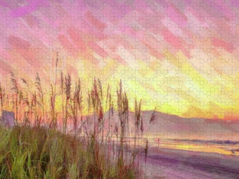 Beach Jigsaw Puzzle featuring the painting Sea Sunrise by Darrell Foster