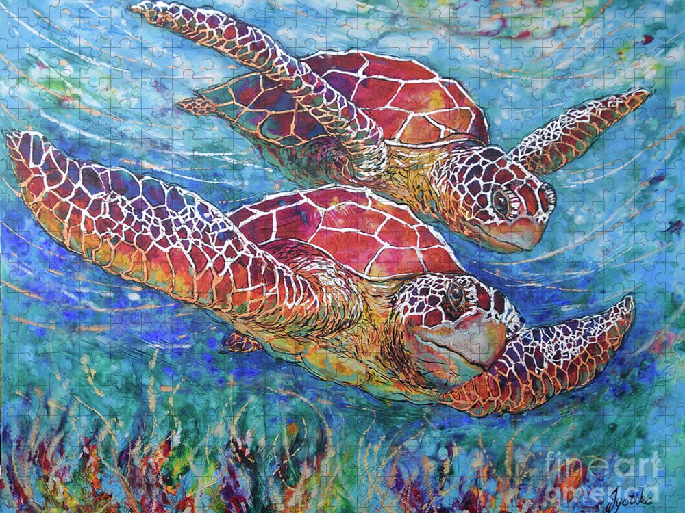 Marine Turtles Jigsaw Puzzle featuring the painting Sea Turtle Buddies III by Jyotika Shroff