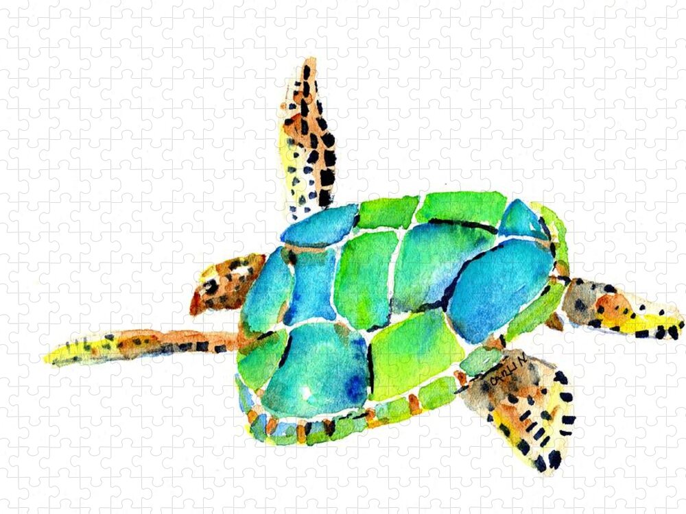 Turtle Jigsaw Puzzle featuring the painting Sea Turtle by Carlin Blahnik CarlinArtWatercolor