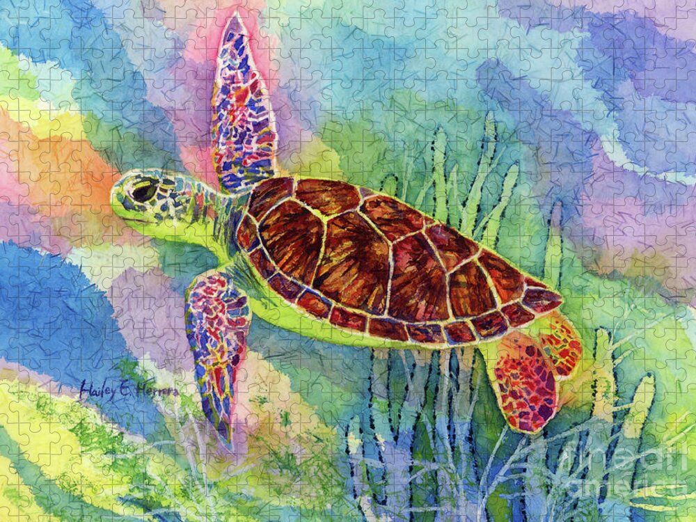 Turtle Jigsaw Puzzle featuring the painting Sea Turtle-pastel colors by Hailey E Herrera