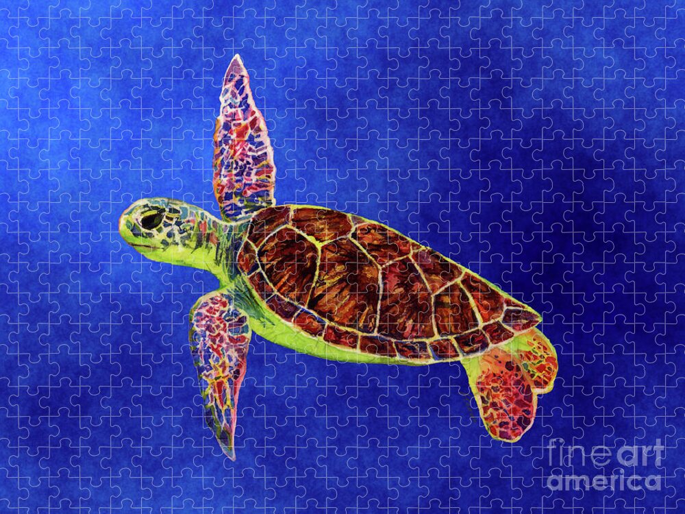 Turtle Jigsaw Puzzle featuring the painting Sea Turtle - solid background by Hailey E Herrera
