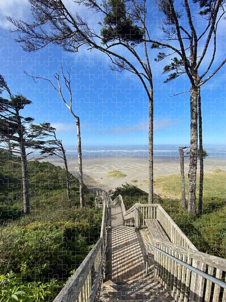 Ocean Jigsaw Puzzle featuring the photograph Seabrook Beach Stairs 2 by Jerry Abbott