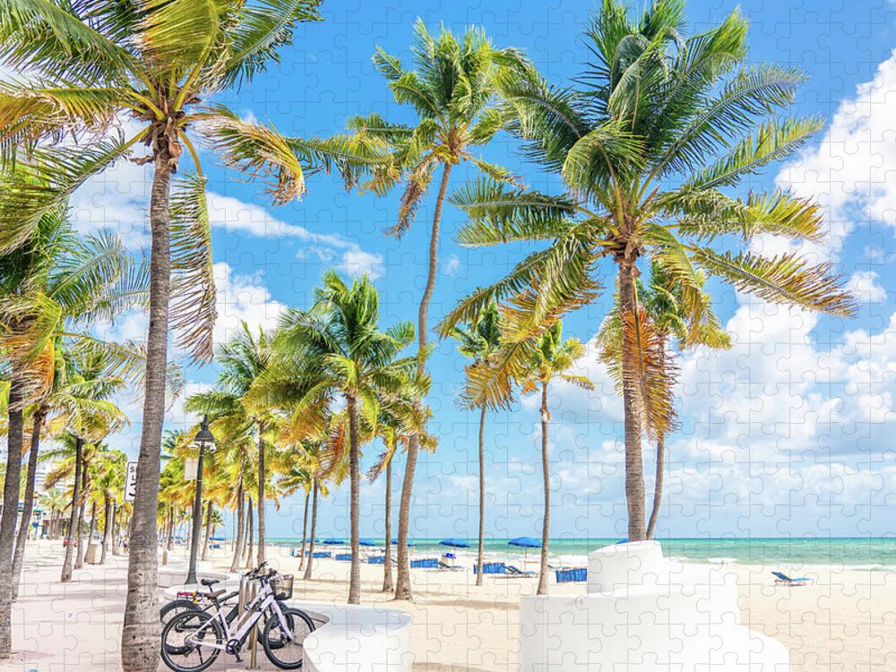 Fort Lauderdale Jigsaw Puzzle featuring the photograph Seafront beach promenade with palm trees on a sunny day in Fort Lauderdale by Maria Kray