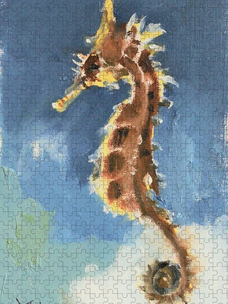 Seahorse Jigsaw Puzzle featuring the painting Seahorse Underwater Painting Series by Donna Tuten