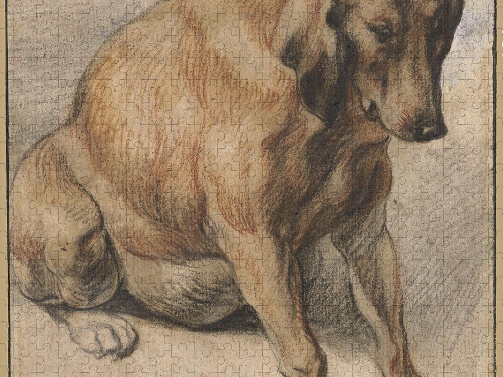 Jacob Jordaens Jigsaw Puzzle featuring the painting Seated Dog by Jacob Jordaens