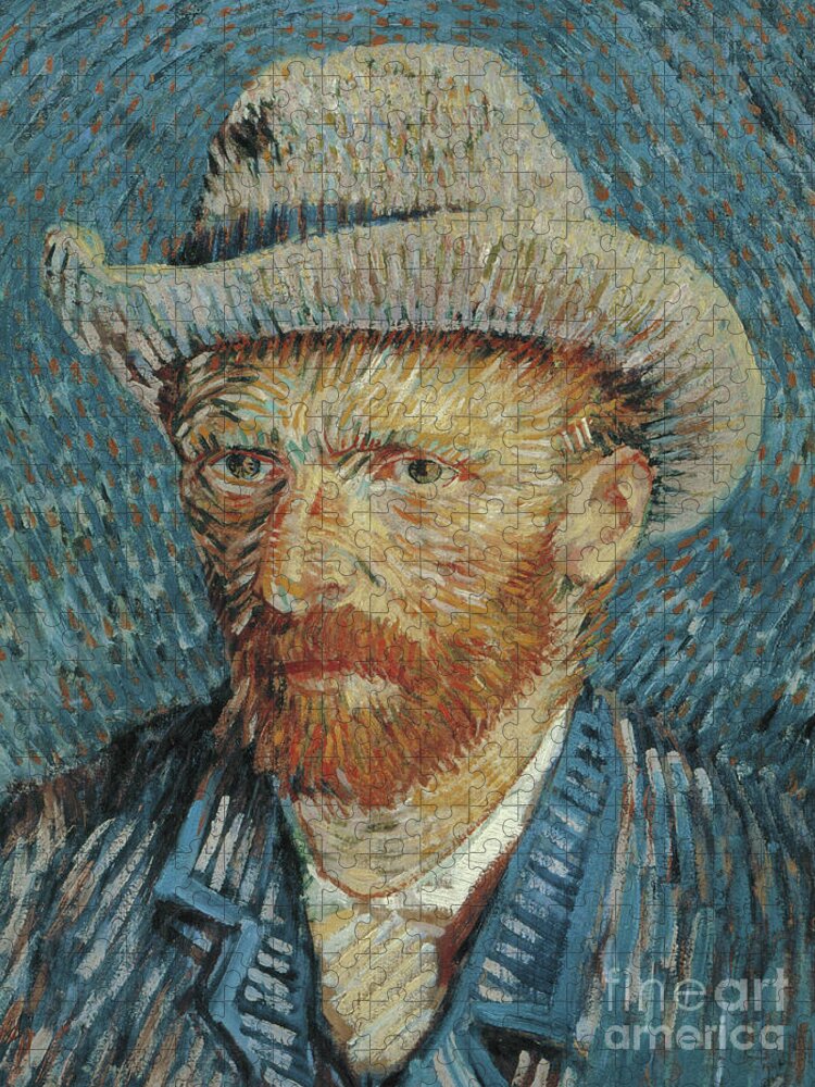 Vincent Van Gogh Jigsaw Puzzle featuring the painting Self Portrait with Felt Hat by Van Gogh by Vincent Van Gogh