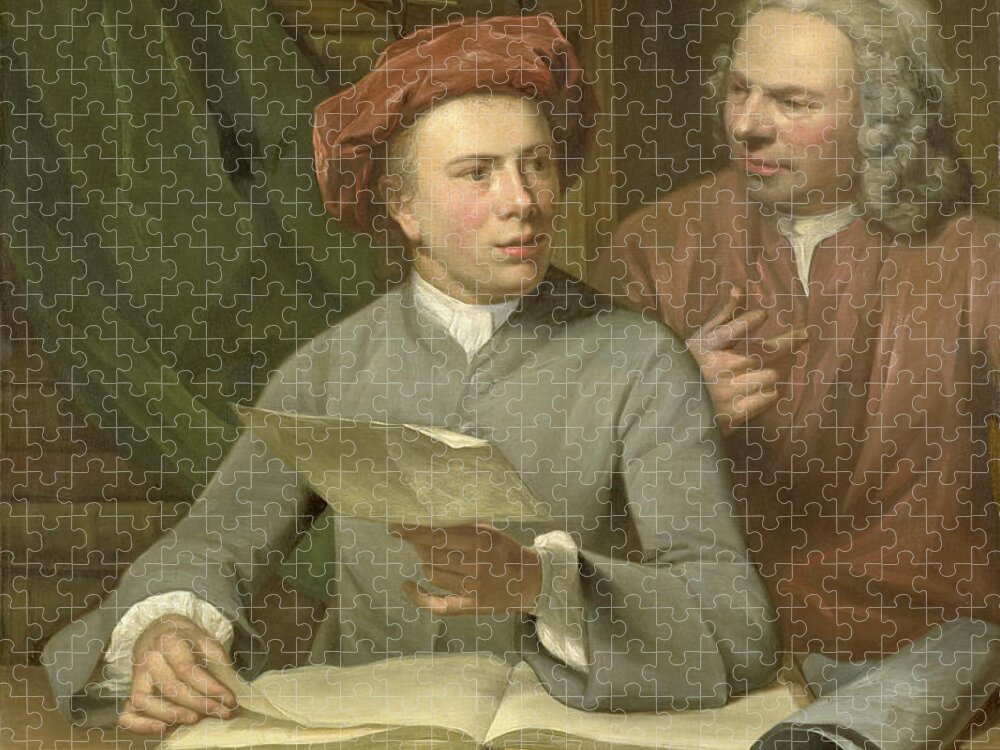 Julius Henricus Quinkhard Jigsaw Puzzle featuring the painting Self-portrait with Jan Maurits Quinkhard next to him by Julius Henricus Quinkhard