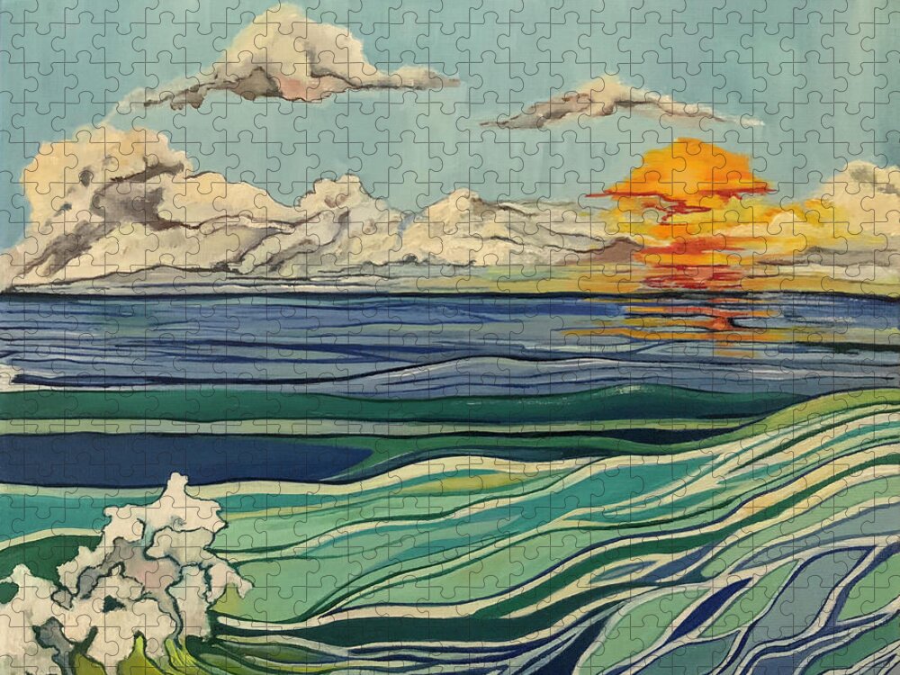 Setting sun on a lazy sea Jigsaw Puzzle by Christa Kadarusman - Pixels