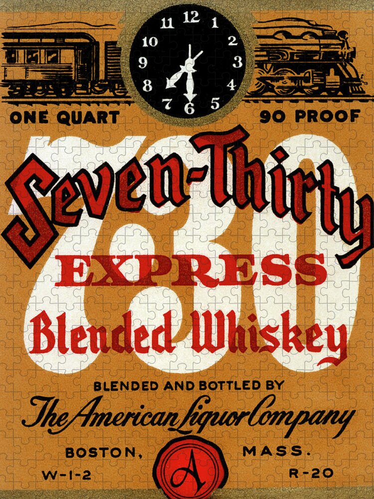 Vintage Jigsaw Puzzle featuring the drawing Seven-Thirty Express Blended Whiskey by Vintage Drinks Posters
