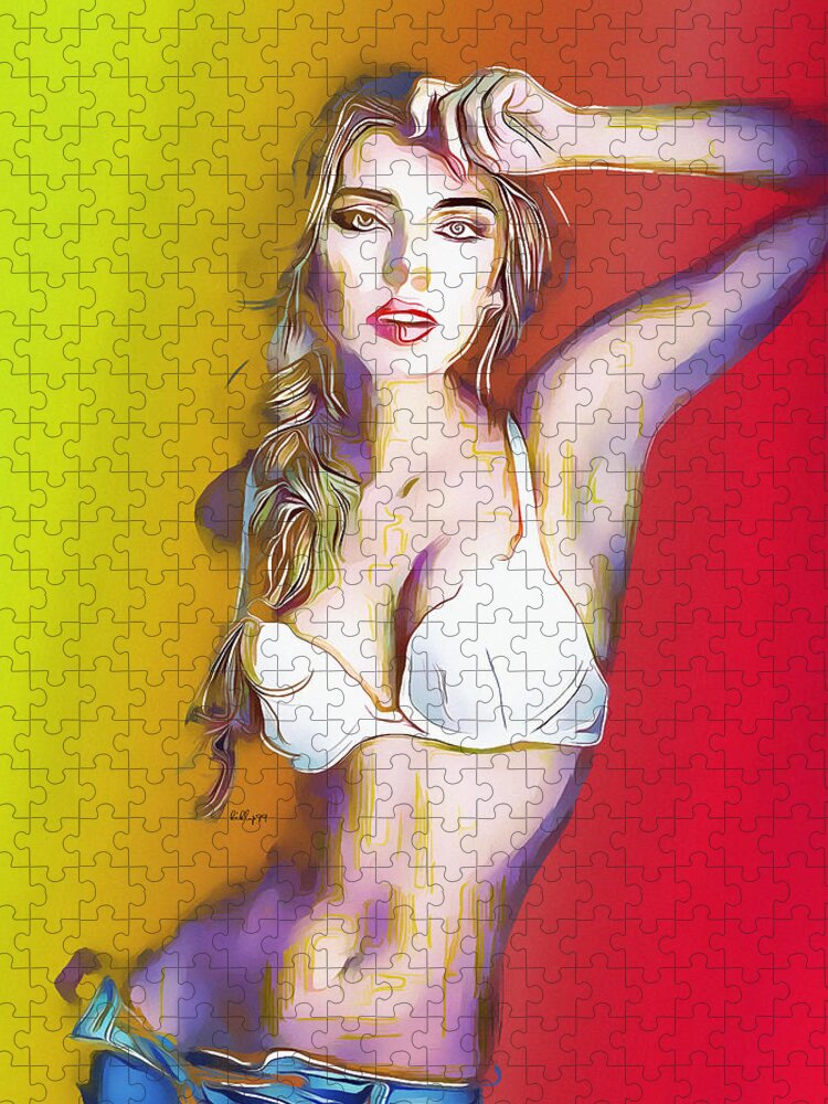 Watercolor Jigsaw Puzzle featuring the painting Sexy girl 5 by Nenad Vasic