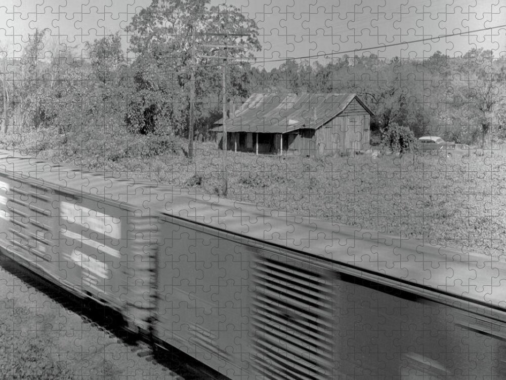 Lovejoy Jigsaw Puzzle featuring the photograph Shack and train by John Simmons