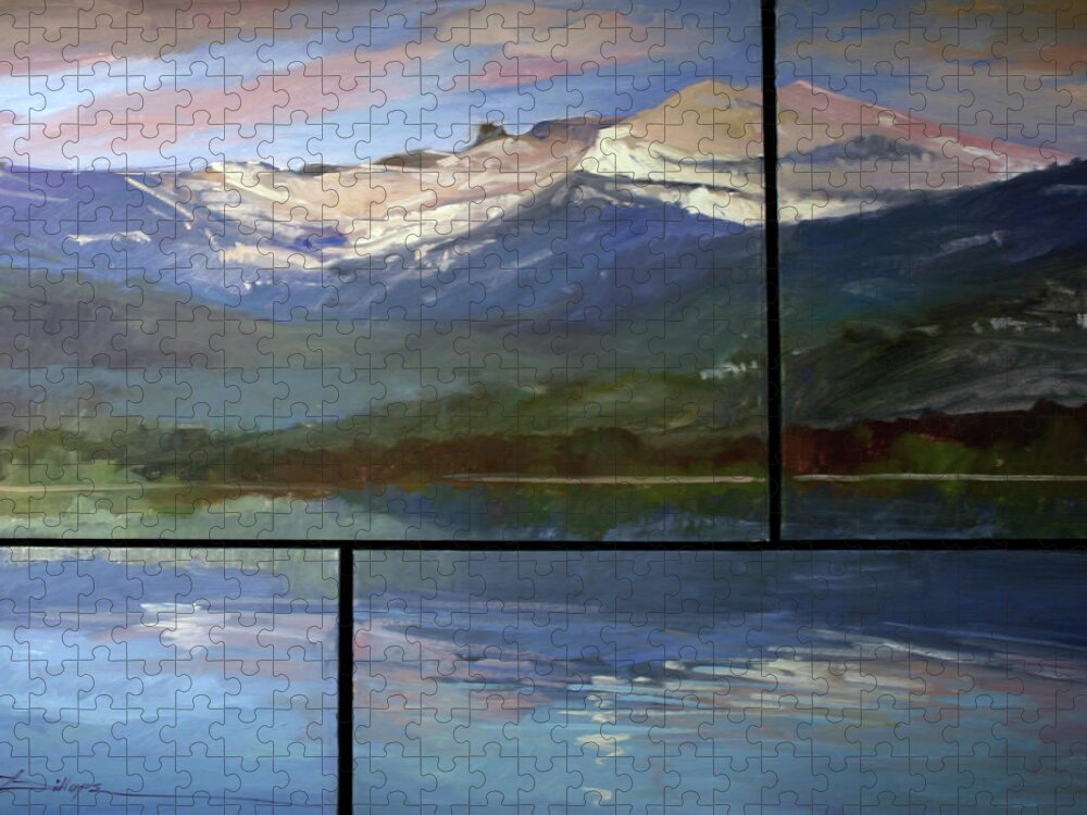Murals Puzzle featuring the painting Shadows of Winter Chimney Rock by Betty Jean Billups