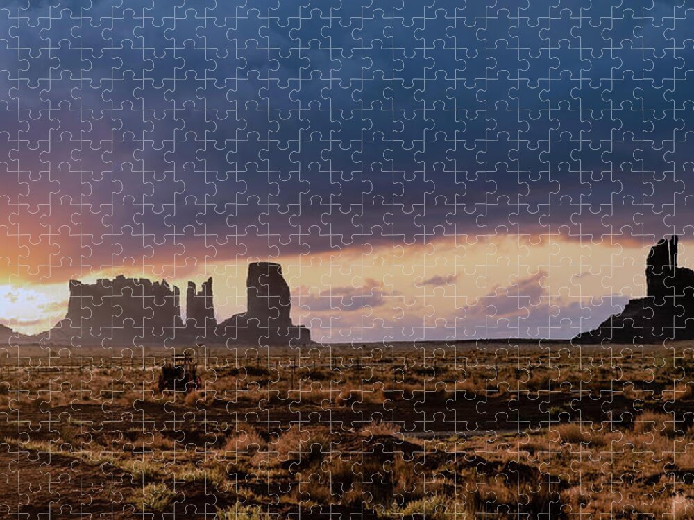 Sunset Jigsaw Puzzle featuring the photograph Shadowy Silhouettes - Monument Valley by G Lamar Yancy