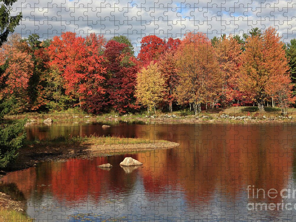 Fall Color Jigsaw Puzzle featuring the photograph Shaker Village Pond by Bryan Attewell