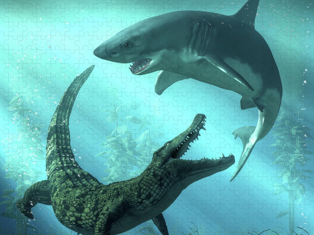 Shark vs Crocodile Jigsaw Puzzle by Daniel Eskridge - Instaprints
