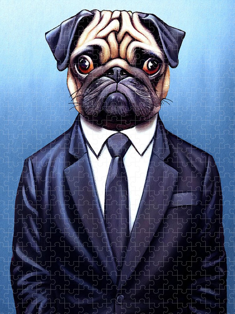 Pugs Jigsaw Puzzle featuring the digital art Sharp Dressed Pug by Mark Tisdale