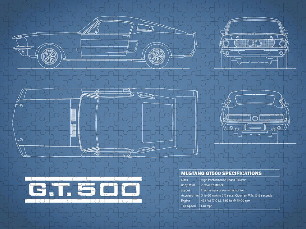 Ford Mustang Jigsaw Puzzle featuring the photograph Shelby Mustang GT500 Blueprint by Mark Rogan