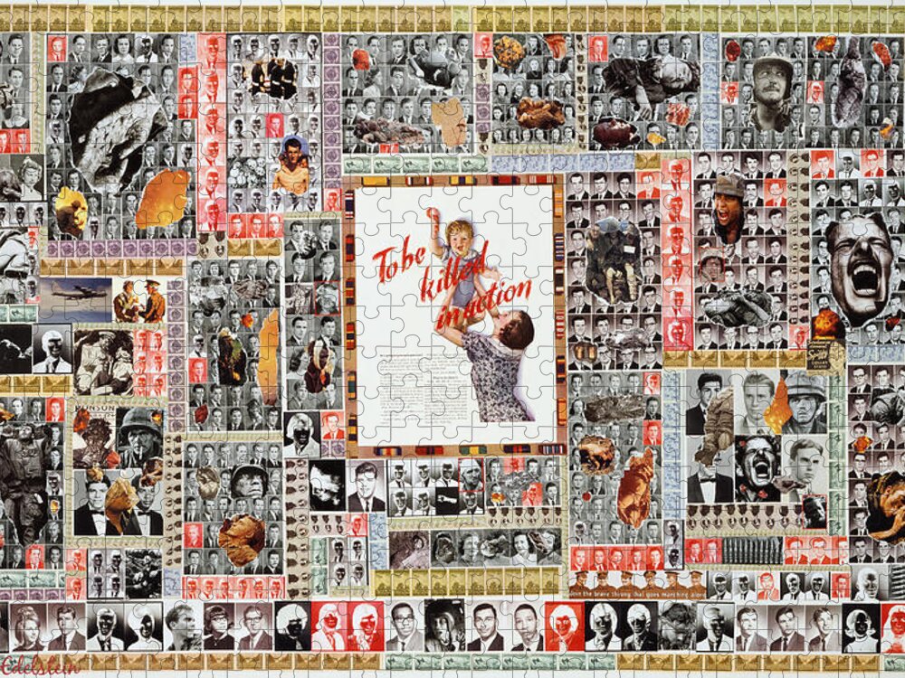 Collage Jigsaw Puzzle featuring the mixed media Shell Shock and Awe Good Luck in Future Endeveavors by Sally Edelstein