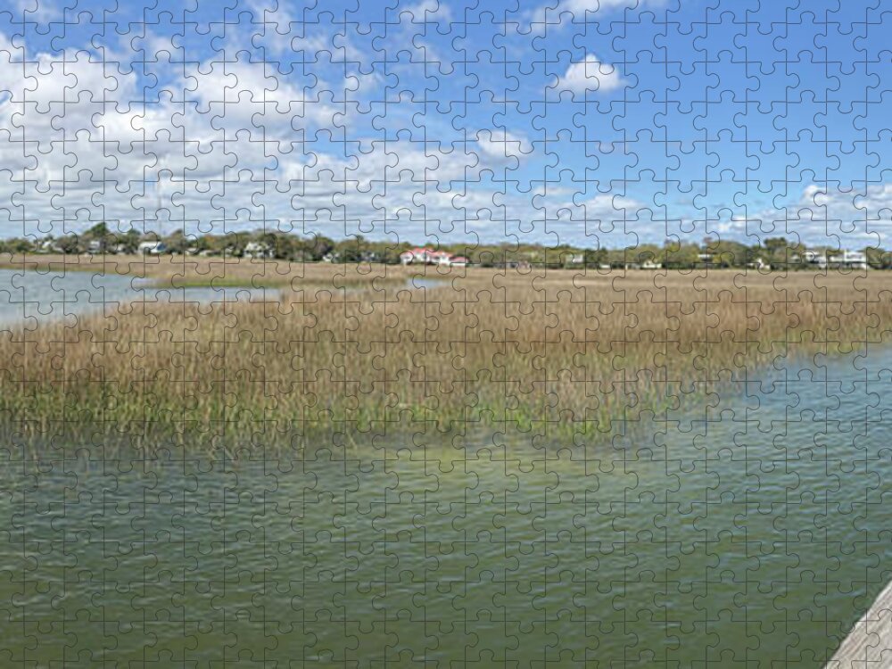 Scenic Jigsaw Puzzle featuring the photograph Shem Creek Panoramic by Kathy Baccari