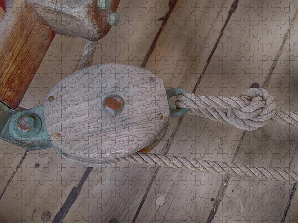 Pulley Jigsaw Puzzle featuring the photograph Ship's pulley by Alan Goldberg