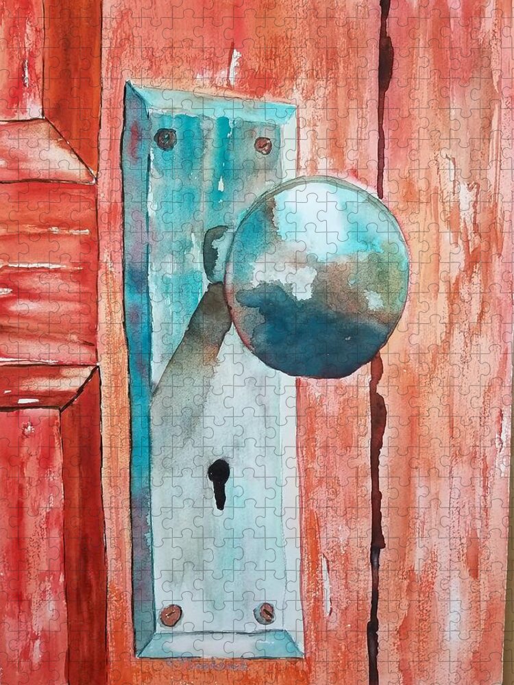 Door Knob Jigsaw Puzzle featuring the painting Shut the Front Door by Ann Frederick