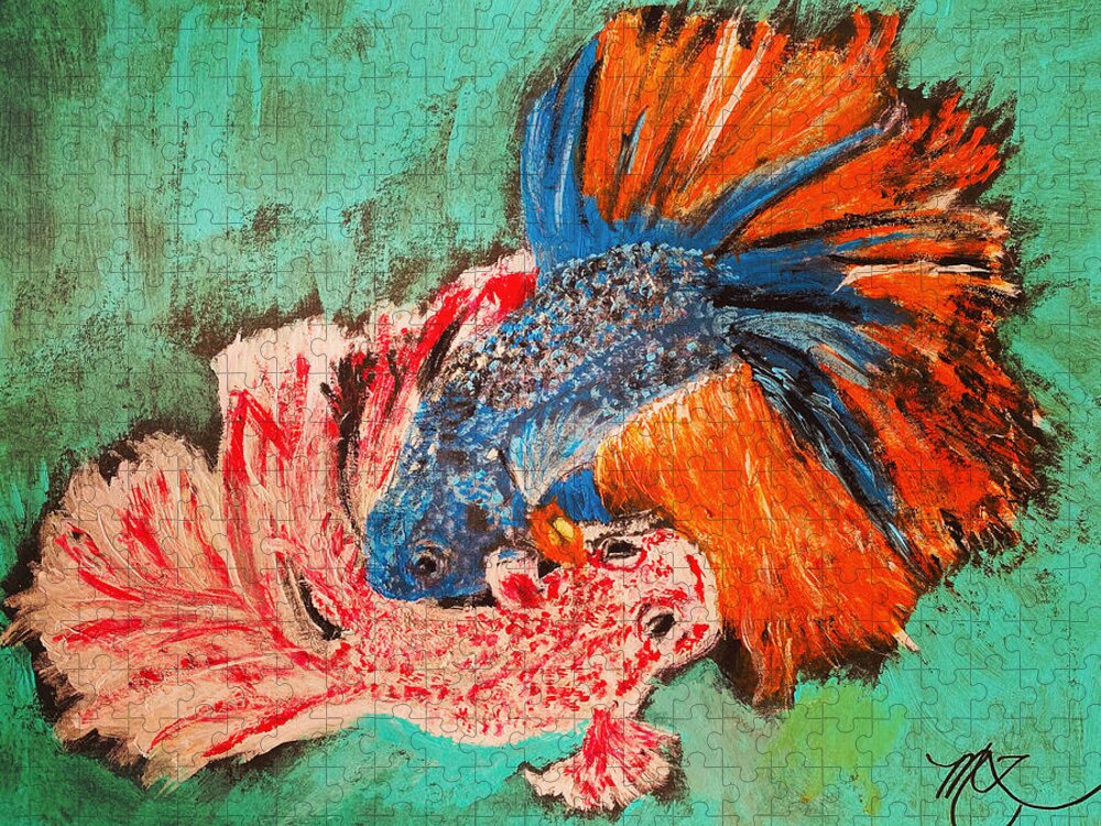Siamese Fighting Fish Jigsaw Puzzle featuring the painting Siamese Fighting Fish by Melody Fowler